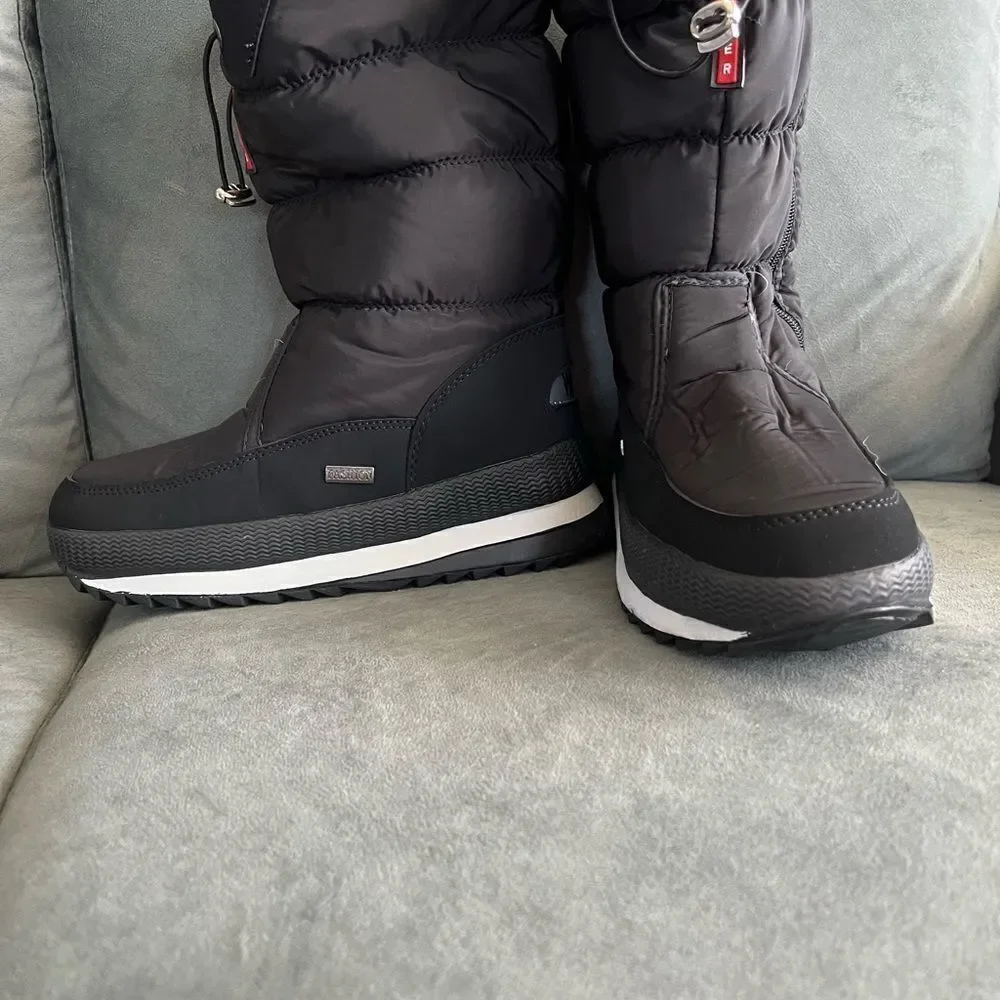 SNOW boots fleece lined platform black waterproof cotton NWOT